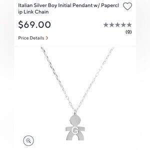 NWT Boy Initial “G” Necklace in Sterling Silver
